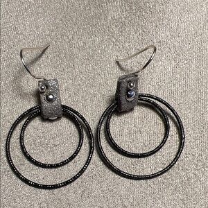 Elegant Silver and Black Hoop Earrings